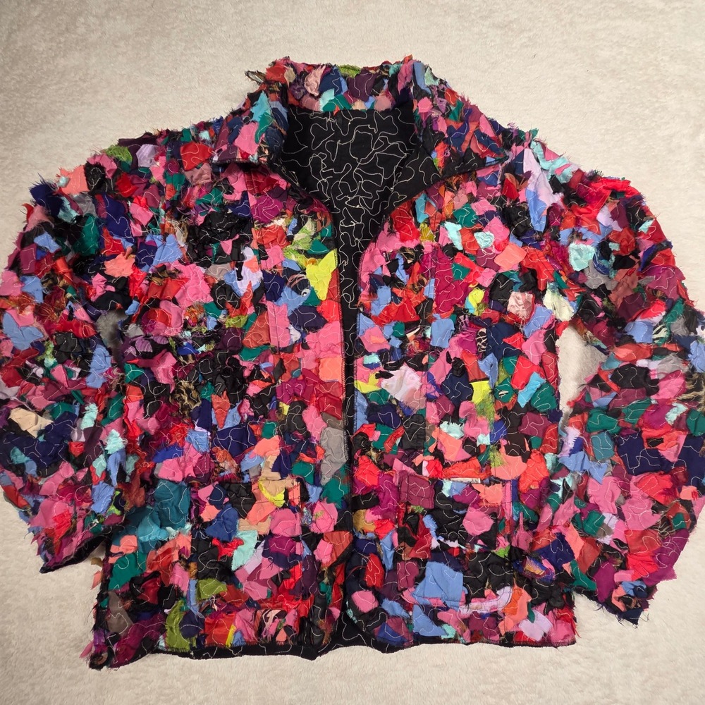 Parsley & Sage Reversible Patchwork Jacket‎ Womens Medium Multicolor Art To Wear